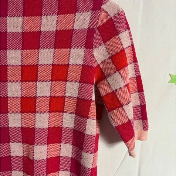 Ann Taylor Pink Red Purple Plaid Short Sleeve Sweater Top - Picture 12 of 14